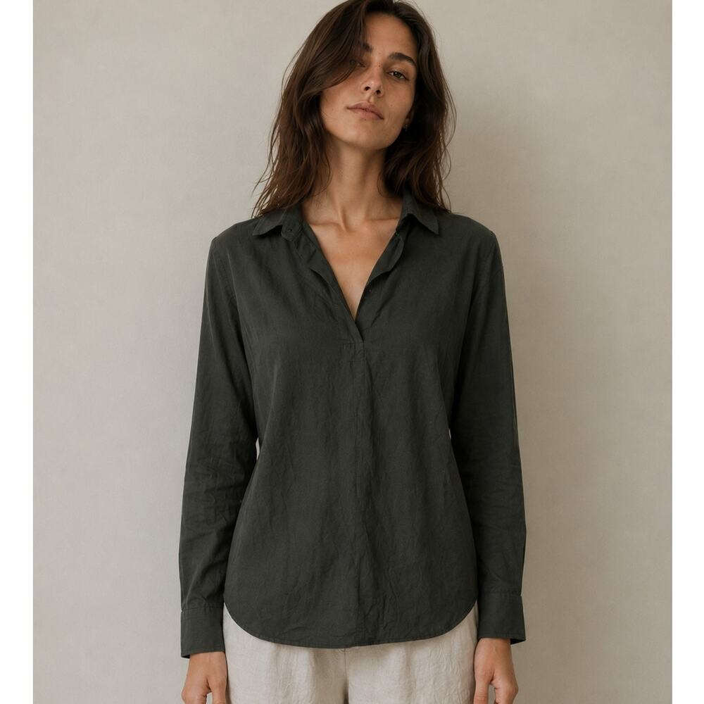 Harshman Los Angeles Dark Green 100% Cotton Oversized Shirt Top Minimalist-Large